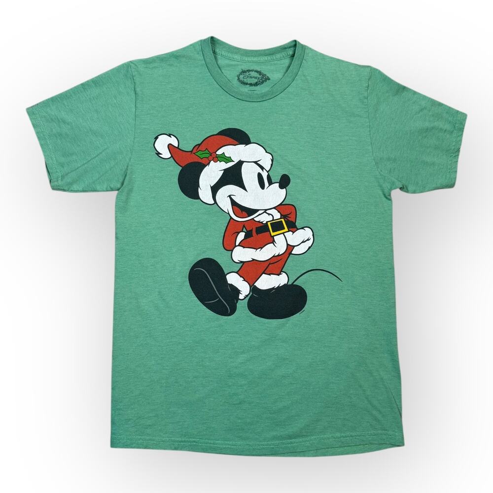 Santa Mickey Mouse Christmas T-Shirt Green Adult Medium Disney Retro‎ Graphic